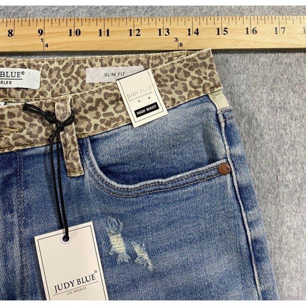 Judy Blue Slim Fit‎ Jeans Women's Size 9/29 Blue Cheetah Camo High Rise Med Wash - Picture 7 of 14
